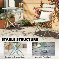 Outsunny Folding Garden Bistro Set, Outdoor Round Bistro Table and Chairs Set 2 with Electrophoresis Metal Frame, Light Green(m-8)