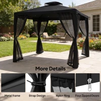 Outsunny 3 x 3 m Metal Gazebo, Garden Pavillion, Double Roof Outdoor Canopy Shelter with Mesh Sidewalls, Black(m-6)