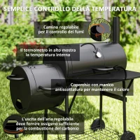 Outsunny Barbecue a carbone in acciaio BBQ Smoker con coperchio Termometro Ruote Alimentazione aria Vaschetta per carbone(m-5)