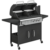 Outsunny 2+1 Burner Hybrid Dual Fuel BBQ Gas Grill, 2-in-1 Propane & Charcoal Barbecue Grill Smoker Combo with Wheels, Black