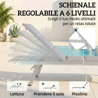 Outsunny Sdraio Imbottita con Schienale a 6 Posizioni, Telaio Alluminio, Capacità 120 Kg, Grigio Chiaro(m-4)