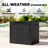 Outsunny 93L Plastic Garden Storage Box, Outdoor Storage Box with Handles, Waterproof Outdoor Storage Container, Black(m-7)