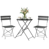Outsunny Folding Garden Bistro Set, Outdoor Round Bistro Table and Chairs Set 2 with Electrophoresis Metal Frame, Grey(m-10)