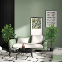 HOMCOM Conjunto de 2 Ficus Artificiais com Troncos Naturais 150 cm Plantas Artificiais com Vaso e 882 Folhas Verde(m-2)