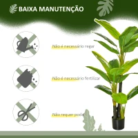 HOMCOM Conjunto de 2 Bananeiras Artificiais 150 cm Plantas Artificiais com Vaso e 18 Folhas Planta Artificial para Decoração Verde(m-6)