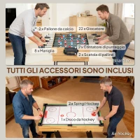 SPORTNOW Tavolo da Gioco 13 in 1 Pieghevole con Calciobalilla, Ping Pong, Hockey, Biliardo, Scacchi e Altri, Noce(m-6)