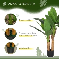 HOMCOM Conjunto de 2 Plantas Artificiais Ø17x120 cm Bananeiras Atificiais com Vaso e 15 Folhas Plantas Artificiais Decorativas Verde(m-4)