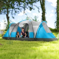 Outsunny 5-6 Man Camping Tent, Tunnel Tent, Water Resistant Hiking Shelter with Groundsheet and Carry Bag, Light Blue(m-9)