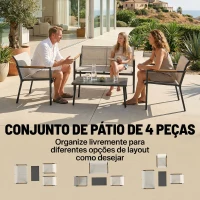 Outsunny Conjunto de Jardim Exterior com Sofá de 2 Lugares 2 Poltronas e Mesa com Tampo Metálico Assentos Respiráveis Creme(m-4)