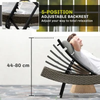 Outsunny Rattan Sun Lounger, Garden Recliner with 5 Position Adjustable Back, S Shaped Texteline Seat, Headrest, Light Grey(m-5)