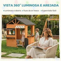 AIYAPLAY Casa Infantil em Madeira Casinha de Brincar com Cozinha de Brinquedo e Banco de Piquenique Casa de Jardim para Crianças de 3-8 Anos Castanho(m-6)