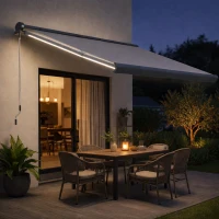 Outsunny 3.5 x 3m LED Light Full Cassette Case Electric Awning for Home Sun Shade with 40m Remote Controller, Grey(m-2)