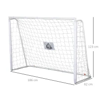 HOMCOM Conjunto de 2 Balizas de Futebol com Suporte de Metal e Rede para Treino 186x62x123 cm Branco(m-3)