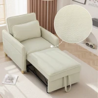 HOMCOM Sillón Cama Individual 3 en 1 Sofá Cama Plegable con Respaldo Ajustable y Cojín para Salón 74x85,5x82 cm Beige(m-9)