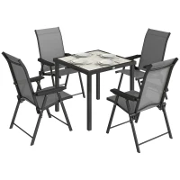 Outsunny 5 Pieces Outdoor Dining Set, Garden Dining Set for 4 with Square Table and Folding Chairs, Grey(m-10)