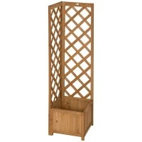 Outsunny Wooden Planter with Corner Trellis, Freestanding Raised Garden Bed with Drainage Bottom, Outdoor Planter Box, Brown(m-1)