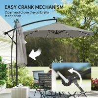 Outsunny 3 m Cantilever Parasol with Solar LED Lights Garden Umbrella with Cross Base, Light Grey(m-8)
