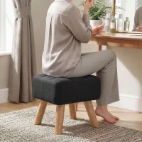HOMCOM Linen-Look Square Padded Footstool - Black(m-9)