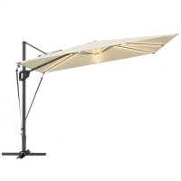 Outsunny 3 x 3 m Garden Cantilever Parasol w/ Light, Cover, UPF50+ Patio Umbrella w/ Wind Protection, 360° Rotation, Cream White