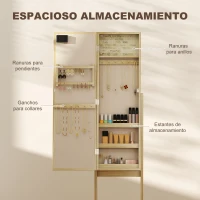 HOMCOM Espejo Joyero con Luces LED Armario para Joyas Armario Joyero de Pie con Espejo Entero Ángulo Ajustable Madera Natural(m-4)