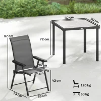 Outsunny 5 Pieces Outdoor Dining Set, Garden Dining Set for 4 with Square Table and Folding Chairs, Grey(m-3)