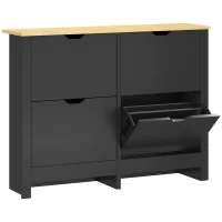 HOMCOM Dulap pentru pantofi 16 perechi, dulap cu 4 sertare rabatabile și polițe reglabile, negru și lemn natural(m-1)