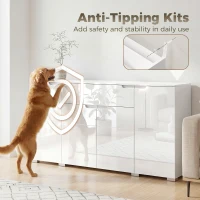 HOMCOM Aparador alto brillo, aparador buffet moderno con 4 puertas y baldas ajustables, mueble con cierre suave, blanco(m-4)