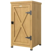 Outsunny Wooden Garden Shed, Garden Tool Storage Shed with Metal Top and Shelf, Light Brown(m-11)