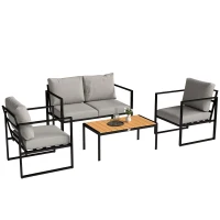 Outsunny Outdoor Garden Furniture Set, 4 Piece Patio Furniture with Slatted Table, Indoor Outdoor Balcony Patio Conservatory Set(m-10)