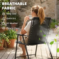Outsunny Folding Garden Chairs Set of 2, Outdoor Dining Chairs with Wide Texteline Seat, High Back and Armrests, Black(m-6)