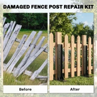 Outsunny 2 Pack Fence Post Repair Kit, 81 cm Metal Fence Post Support with Drill, Garden Ground Spikes for Broken Gate, Posts(m-4)