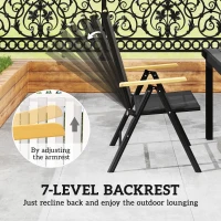 Outsunny Folding Dining Table Set for 6 People 1 Table+6 Chairs Patio Furniture Set Dining Set Aluminum Mesh Black(m-4)