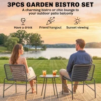 Outsunny 3 Piece Rattan Bistro Set, Outdoor Garden Furniture Set with 2 Chairs, Round Coffee Table for Patio, Balcony, Dark Grey(m-4)