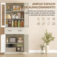 HOMCOM Mueble Auxiliar de Cocina con 2 Puertas de Acrílico Cajón Grande Estantes Ajustables 76x40x182,5 cm Crema(m-5)