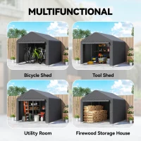 Outsunny 6.6 x 7.8ft Outdoor Garden Storage Shed, Waterproof Bike Tent with Roll-up Zipper Door, Galvanised Metal Frame, Portable Shed Shelter Carport for Motorcycle Garden Tools, Dark Grey(m-6)