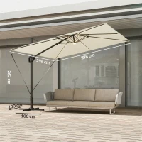 Outsunny 3 x 3 m Garden Cantilever Parasol w/ Light, Cover, UPF50+ Patio Umbrella w/ Wind Protection, 360° Rotation, Cream White(m-3)