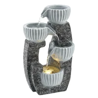 Outsunny 4-Tier Bowl Water Feature, Indoor Outdoor Garden Water Fountain with Pump and LED Lights, Resin Cascading Waterfall(m-1)