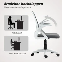 HOMCOM Atmungsaktiver Mesh-Bürostuhl, Ergonomischer Drehstuhl mit klappbaren Armlehnen und Lendenwirbelstütze, Grau(m-7)