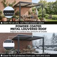 Outsunny 3 x 3 m Louvered Pergola with LED Lights, Metal Louvres, Wall Mounted Aluminium Patio Gazebo Pergola, Dark Grey(m-5)
