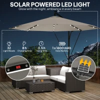 Outsunny 3 m Cantilever Parasol with Solar LED Lights Garden Umbrella with Cross Base, Light Grey(m-4)