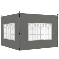 Outsunny Gazebo Side Panels, Sides Replacement with Window for 3x3(m) or 3x4m Pop Up Gazebo, 2 Pack, Dark Grey(m-10)