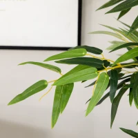 HOMCOM Conjunto de 2 Plantas Artificiais em Vaso de Madeira de Pinho 180cm Bambus Artificiais com 1640 Folhas Realistas 35x10x180 cm Verde(m-8)