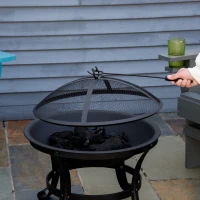 Outsunny Outdoor Fire Pit, Firepit with Mesh Lid, Poker, for Camping, Bonfire, Picnic, Black(m-7)