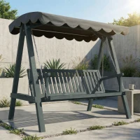 Outsunny 3 Seater Garden Swing Seat with Canopy, Wooden Swing Chair, Outdoor Hammock Bench for Balcony Patio Porch, Grey(m-2)