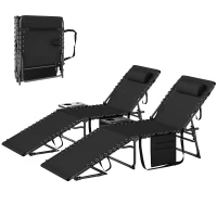Outsunny Five-Position Reclining Sun Loungers Set of 2 - Black(m-11)