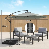 Outsunny 3m Overhanging Parasol, with Base, Weights and Cover - Light Grey(m-3)