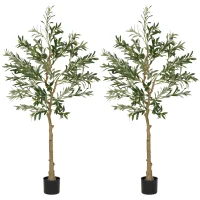 HOMCOM Conjunto de 2 Oliveiras Artificiais de 150 cm Plantas Artificiais Decorativas Grande Árvores Artificiais de Interior Verde(m-1)