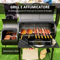 Outsunny Barbecue a carbone in acciaio BBQ Smoker con coperchio Termometro Ruote Alimentazione aria Vaschetta per carbone(m-4)