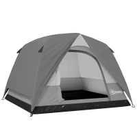 Outsunny 3-4 Person Camping Tent, Easy Set Up 3-4 Man Tent w/ Sewn-in Groundsheet, Waterproof Dome Tent w/ Mesh Windows, Grey(m-10)