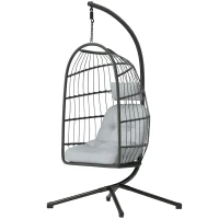 Outsunny Hanging Egg Chair, Indoor Outdoor Hammock Swing Chair with Stand, Safety Strap, Foldable Basket, Dark/Light Grey(m-11)